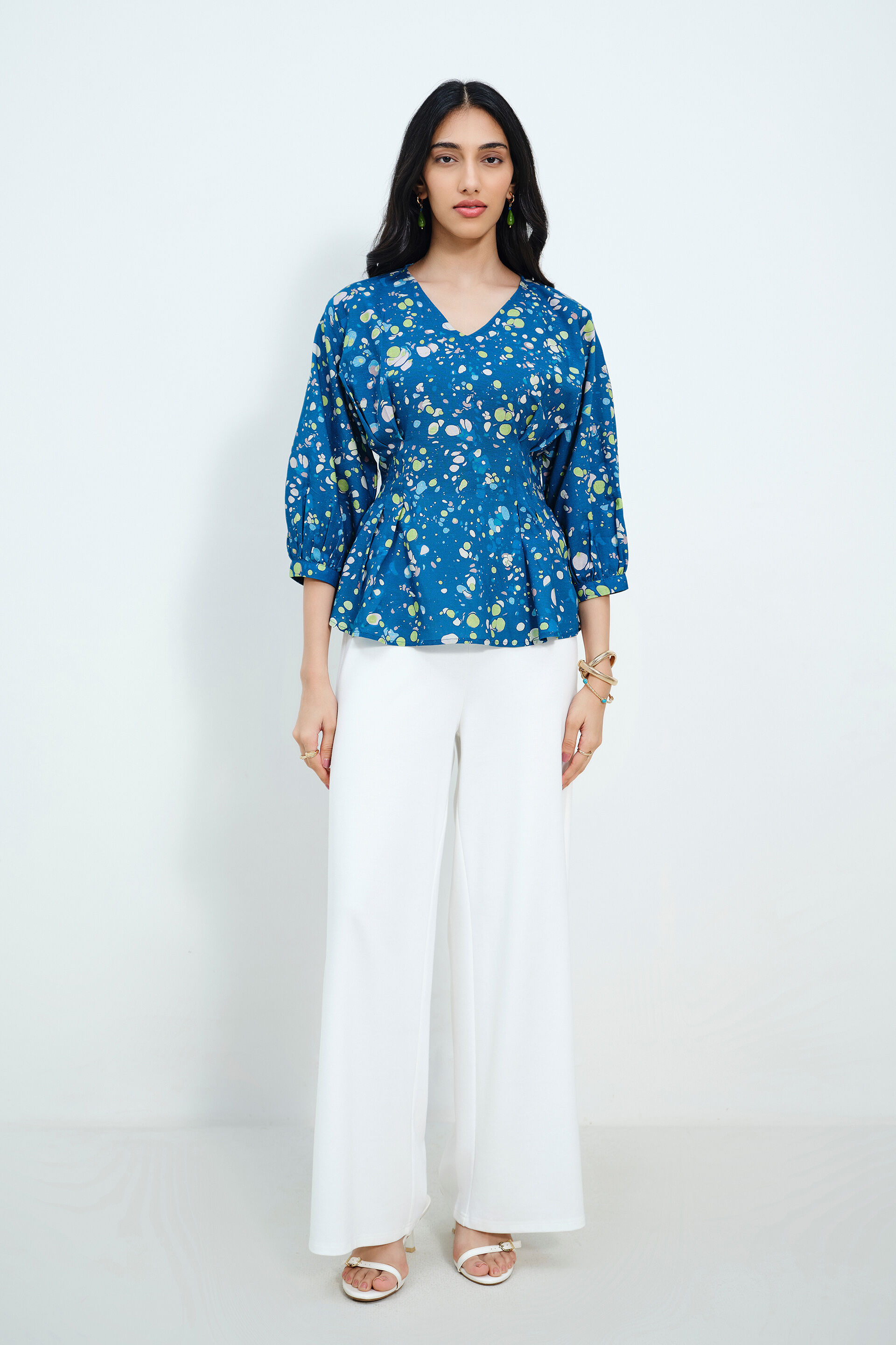 Abstract Polka-Print Blue Top, Blue, image 1